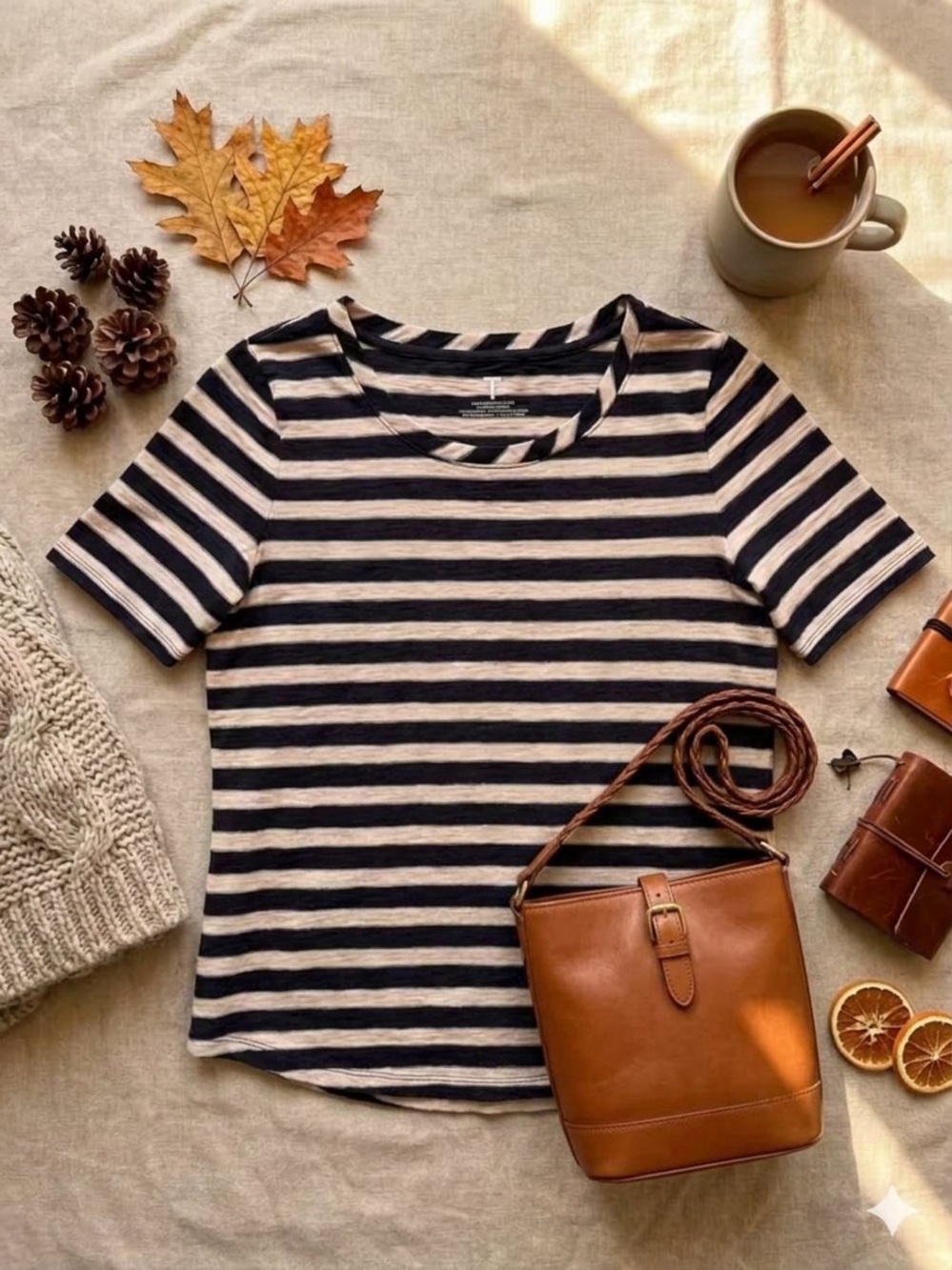 Talbots Petite Small Classic Navy and Pink Striped Women’s Tee NWOT